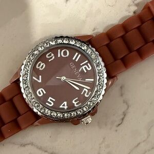 Geneva Chocolate Brown Watch with Crystal Accents